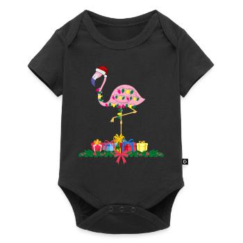Flamant rose Noël. Cadeau de Noël - Body à manches courtes Premium Bébé - noir - Devant