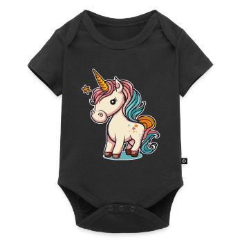 Licorne colorée douce mignonne bande dessinée bande dessinée - Body à manches courtes Premium Bébé - noir - Devant