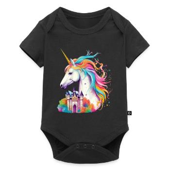 Unicorn Rainbow Castle Fantaisie magique colorée - Body à manches courtes Premium Bébé - noir - Devant