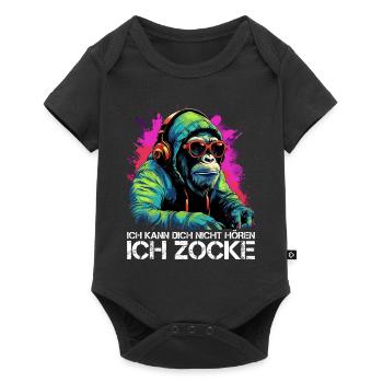 Ich kann dich nicht hören ich zocke Gaming Affe - Baby Premium Kurzarmbody - Schwarz - Vorne