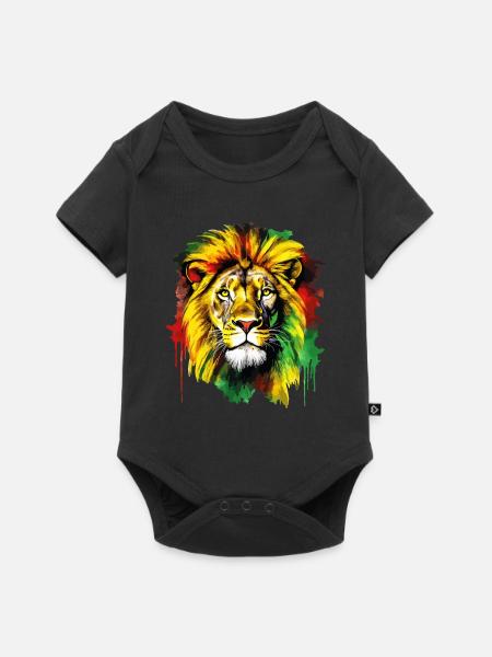 Lion Jamaica Colors Reggae Rasta Rastafarian Animal - Body niemowlęce premium z krótkim rękawem  - czarny