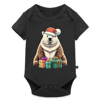 Polar Bear Santa Hat n Xmas Present - Baby Premium short-sleeve bodysuit - black - Front