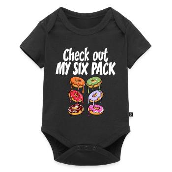 Schau dir mein Sixpack Funny Doughnut Vintage an - Baby Premium Kurzarmbody - Schwarz - Vorne