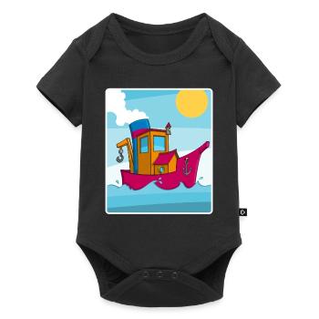 Colorful image of a funny tugboat - Baby Premium short-sleeve bodysuit - black - Front