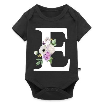 Purple Floral Letter E - Baby Premium short-sleeve bodysuit - black - Front