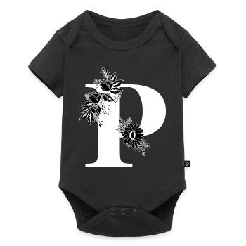 Floral black and white letter p - Baby Premium short-sleeve bodysuit - black - Front