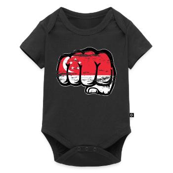 Singapur Flagge Faust Hand used - Baby Premium Kurzarmbody - Schwarz - Vorne