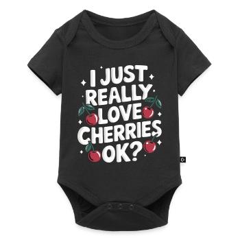 Kirsche Kirschen Früchte Essen - Baby Premium Kurzarmbody - Schwarz - Vorne
