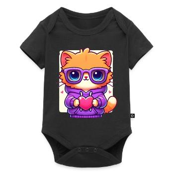 Cool Cat in Sunglasses with Heart - Baby Premium short-sleeve bodysuit - black - Front