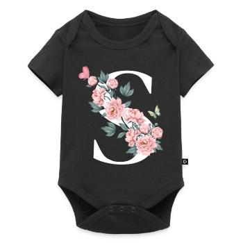 Letter s pink flowers - Baby Premium short-sleeve bodysuit - black - Front