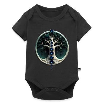 Teal Harmony, Mystischer Baum des Lebens - Baby Premium Kurzarmbody - Schwarz - Vorne