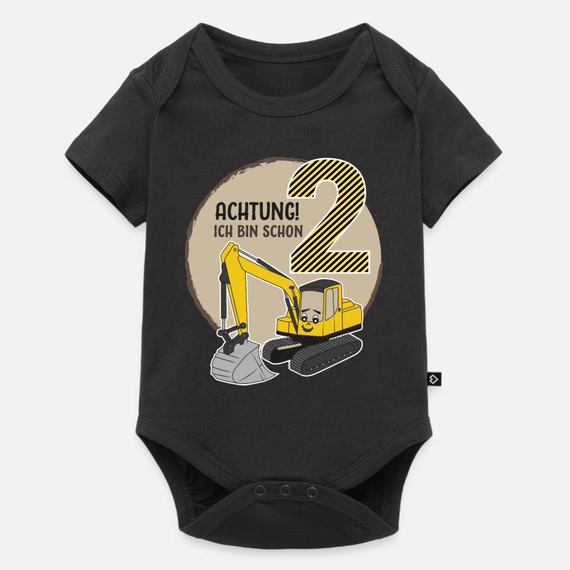 Attention je suis 2 excavatrices 2 ans anniversaire de garçon - Body à manches courtes Premium Bébé - noir