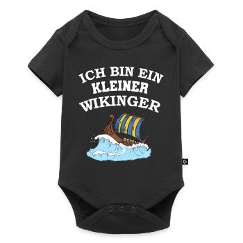Ich bin ein kleiner Wikinger Boot mit Wellen - Baby Premium Kurzarmbody - Schwarz - Vorne