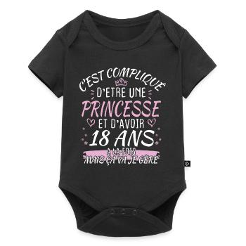 Anniversaire 18 Ans Fille Cadeau Humour Drôle Fête - Body à manches courtes Premium Bébé - noir - Devant