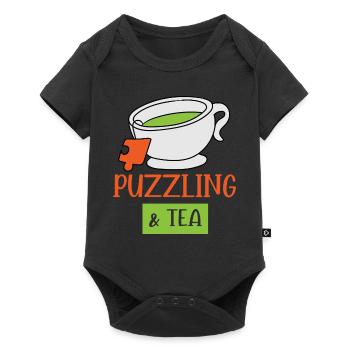 Puzzling and Tea Funny Hobby Jigsaw Puzzle - Baby Premium short-sleeve bodysuit - black - Front