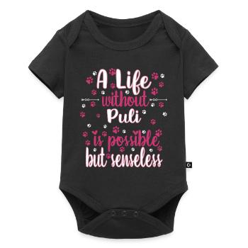 Hund Leben Liebe Hunderasse Puli - Baby Premium Kurzarmbody - Schwarz - Vorne