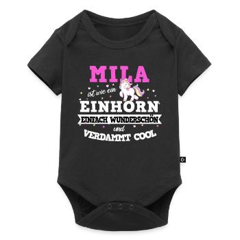 Mila Mädchen Geschenk - Baby Premium Kurzarmbody - Schwarz - Vorne