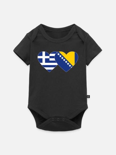 Griechenland Bosnien Flagge Herz - Baby Premium Kurzarmbody - Schwarz
