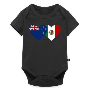 Neuseeland Mexiko Flagge Herz - Baby Premium Kurzarmbody - Schwarz - Vorne