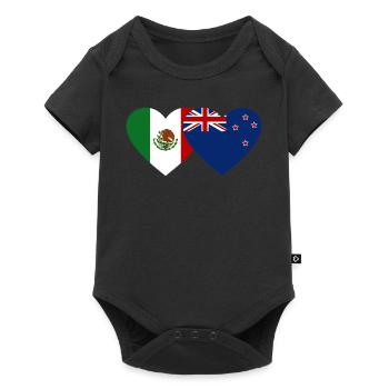 Mexiko Neuseeland Flagge Herz - Baby Premium Kurzarmbody - Schwarz - Vorne