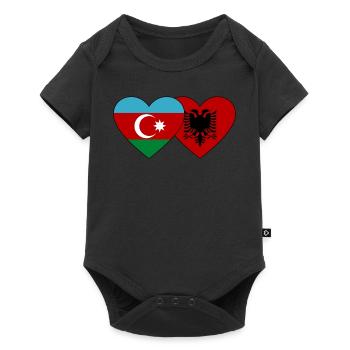 Aserbaidschan Albanien Flagge Herz - Baby Premium Kurzarmbody - Schwarz - Vorne