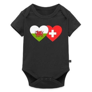 Switzerland Wales Flag Heart - Baby Premium short-sleeve bodysuit - black - Front
