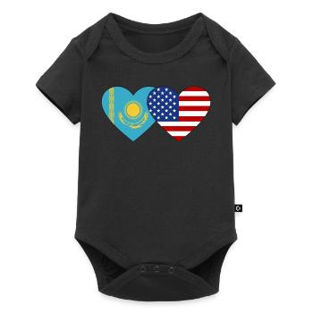 Kazakhstan USA Flag Heart - Baby Premium short-sleeve bodysuit - black - Front