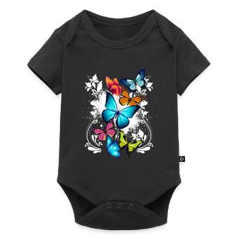 Butterfly Flowers Ornament Splash Art - Baby Premium short-sleeve bodysuit - black - Front