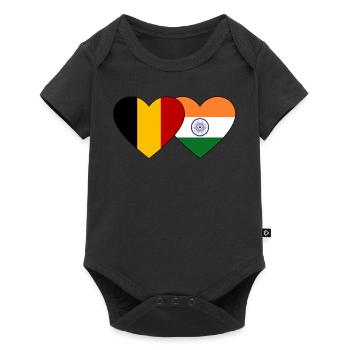 Belgium India Flag Heart - Baby Premium short-sleeve bodysuit - black - Front