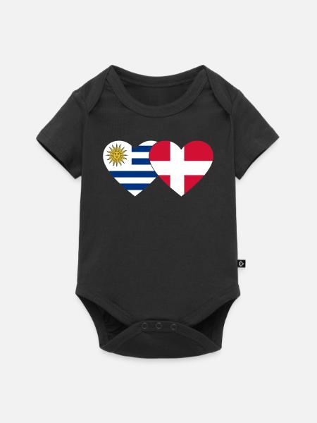 Uruguay Dänemark Herz Flagge - Premium kortærmet baby-body  - sort