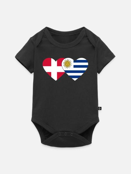 Dänemark Uruguay Herz Flagge - Baby Premium Kurzarmbody - Schwarz