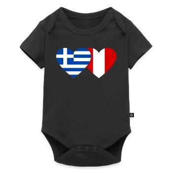 Griechenland Peru Herz Flagge - Baby Premium Kurzarmbody - Schwarz - Vorne