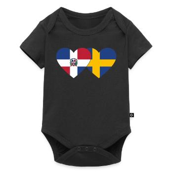 Dominikanische Republik Schweden Flagge Herz - Baby Premium Kurzarmbody - Schwarz - Vorne