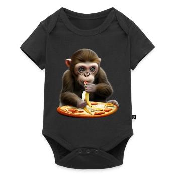 Monkey enjoys banana pizza - Baby Premium short-sleeve bodysuit - black - Front