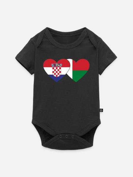 Croatie Madagascar drapeau coeur - Body à manches courtes Premium Bébé - noir