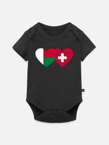 Madagaskar Schweiz Flagge Herz - Baby Premium Kurzarmbody - Schwarz