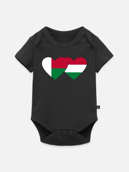 Madagaskar Ungarn Flagge Herz - Baby Premium Kurzarmbody - Schwarz