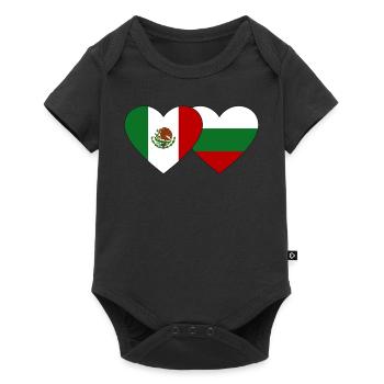Mexiko Bulgarien Flagge Herz - Baby Premium Kurzarmbody - Schwarz - Vorne