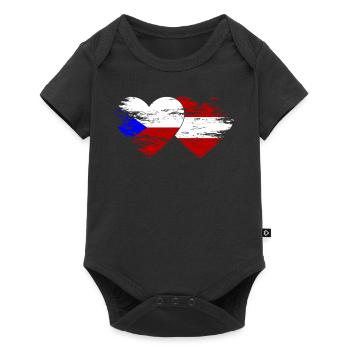 Czech Republic Austria Flag Heart used - Baby Premium short-sleeve bodysuit - black - Front