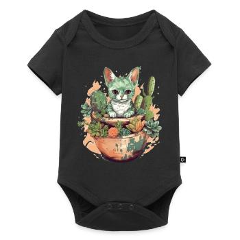 Chat en pot de téracotta avec cactus - Body à manches courtes Premium Bébé - noir - Devant