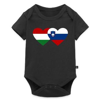 Hungary Slovenia Flag Heart - Baby Premium short-sleeve bodysuit - black - Front