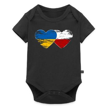 Ukraine Pologne drapeau coeur utilisé - Body à manches courtes Premium Bébé - noir - Devant