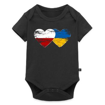 Poland Ukraine flag heart used - Baby Premium short-sleeve bodysuit - black - Front
