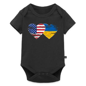 USA Ukraine flag heart used - Baby Premium short-sleeve bodysuit - black - Front