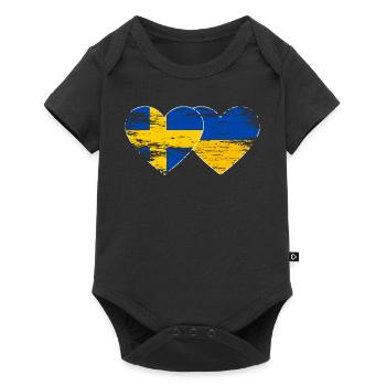 Suède Ukraine drapeau coeur utilisé - Body à manches courtes Premium Bébé - noir - Devant