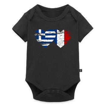 Grèce France drapeau coeur utilisé - Body à manches courtes Premium Bébé - noir - Devant