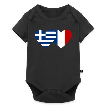 Greece France Flag Heart - Baby Premium short-sleeve bodysuit - black - Front