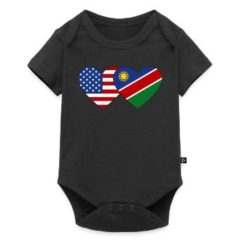 USA Namibia Flagge Herz - Baby Premium Kurzarmbody - Schwarz - Vorne