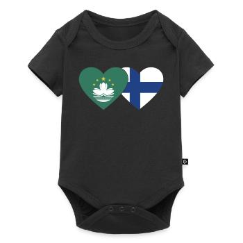 Macau Finnland Flagge Herz - Baby Premium Kurzarmbody - Schwarz - Vorne
