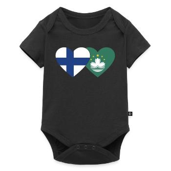 Finnland Macau Flagge Herz - Baby Premium Kurzarmbody - Schwarz - Vorne